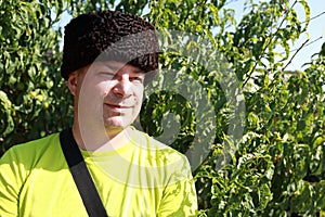 Man in Russian Karakul Kubanka Cossack Hat