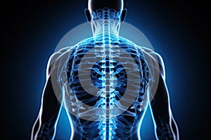 A man's back with the skeleton visible created with generative AI technology photo