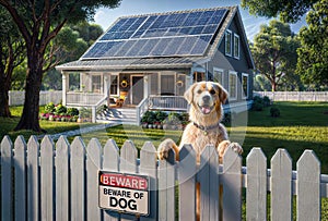 Man\'s Best Friend & Clean Energy: Dog Enjoys Sun-Powered Home, generative ai