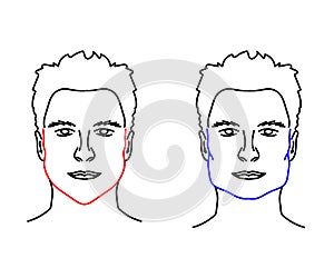 Man`s face. Beautiful cheekbones. Silhouette of a human face on a white background. Vector