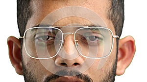 Man's face, on a white background, close-up