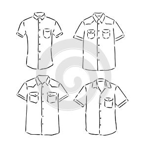 Man`s fashion short sleeved shirt technical vector drawing, men`s shirt, vector sketch illustration