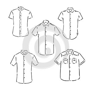 Man`s fashion short sleeved shirt technical vector drawing, men`s shirt, vector sketch illustration