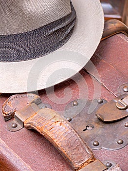 Man's Fedora Hat and Leather Suitcase