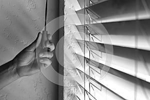 Man`s hand and blinds