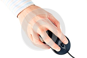 Man's hand on computer mouse