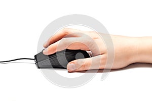 Hand on a computer mouse