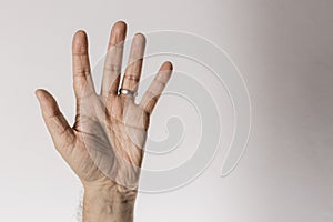 Man`s hand gesture, counting number five, isolated on white background - part of set