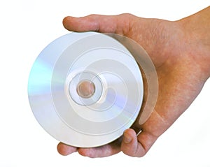 Man's hand holding DVD CD disc