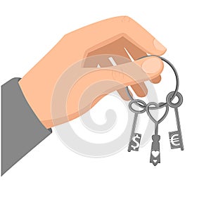 A man`s hand holds a bunch of keys.