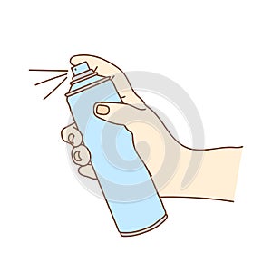 Man's hand holds spray can isolated on white background.