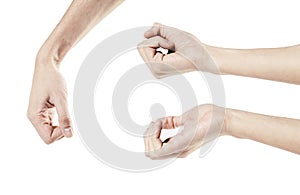 Man`s hand isolated on white background, different poses, hand hMan`s hand isolated on white background, different poses, hand hol