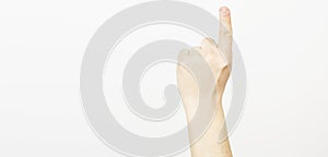 Man`s hand isolated on white background selective focus