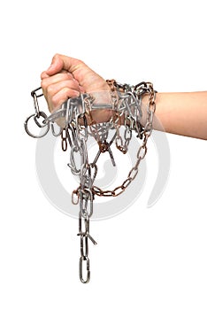 Man's hand and a metal chain