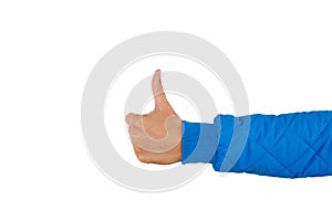 Man`s hand with thumb up isolated on white background, close up. High resolution product. Like.