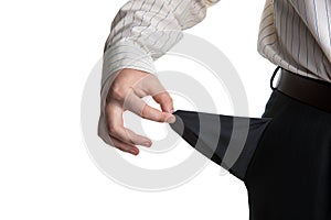 Man's hand turns empty pocket