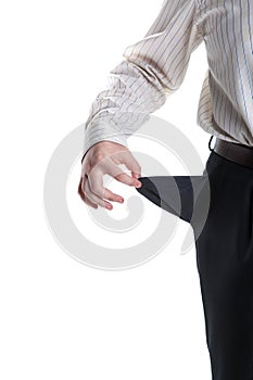 Man's hand turns empty pocket