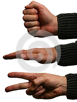 Man's hands doing rock, paper, scissors photo