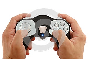 Man's hands with the game controller