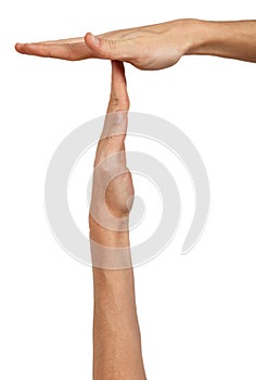 Man's hands in a position to indicate timeout sign