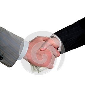 Man's handshake and the transfer of money