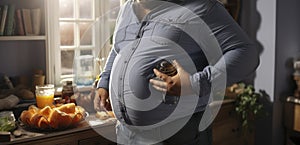 A Man\'s Proud Display of His Beer Belly in Domestic Bliss. Generative AI