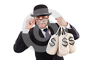 Man with sacks of money isolated