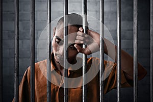 Man sad expression in prison