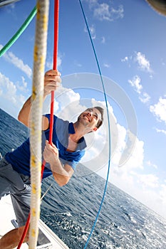 Man on sail boat