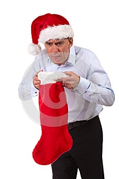 Man in Santa Hat Being Sick into Stocking