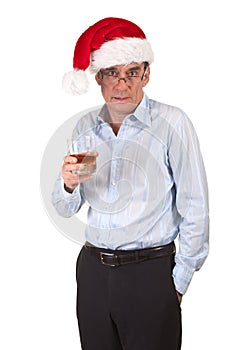 Man in Santa Hat Holding Drink