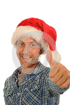 Man in Santa hat with thumb up