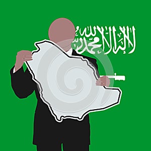 Man with Saudi Arabia sign