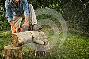 Man sawing a log