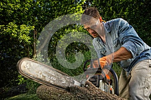 Man sawing a log