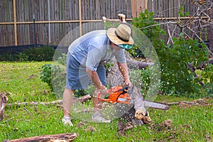 Man Sawing Up A Limb