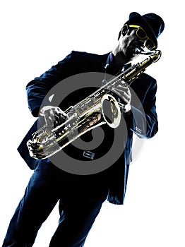Man saxophonist playing saxophone player