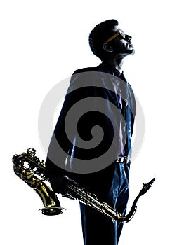 Man saxophonist playing saxophone player
