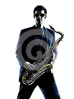 Man saxophonist playing saxophone player