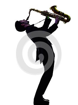 Man saxophonist playing saxophone player silhouette