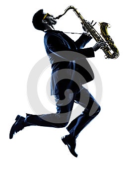 Man saxophonist playing saxophone player silhouette