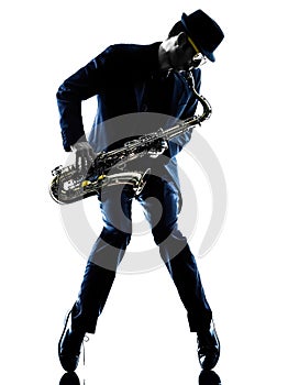 Man saxophonist playing saxophone player silhouette