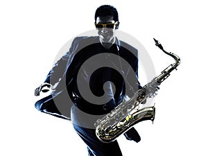 Man saxophonist playing saxophone silhouette