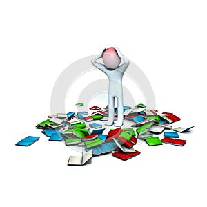 Man with scattered books