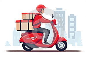 Man scooter service car speed package courier motorcycle delivery box fast