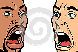 Man scream face. African and Caucasian people photo