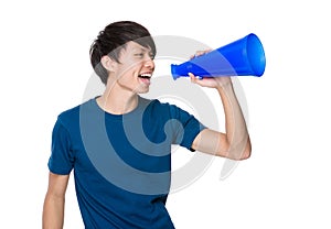 Man scream with megaphone