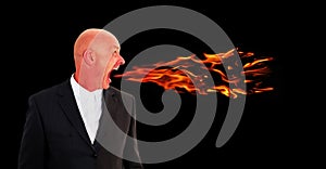 Man screaming with flames coming out of mouth