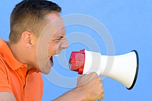 Man screaming through the megaphone