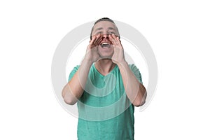 Man Screaming Out Loud Isolated On White Background